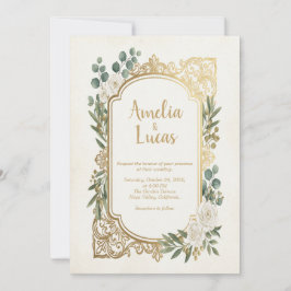Ivory Gouden Groene Huwelijksuitnodiging Elegant Kaart
