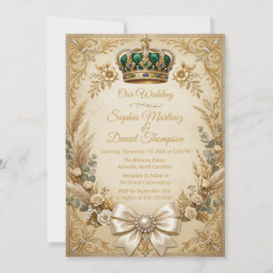 Ivory Gouden Kroon Pampas Elegant Royal Boho Kaart