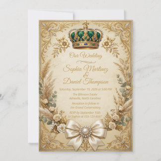 Ivory Gouden Kroon Pampas Elegant Royal Boho Kaart