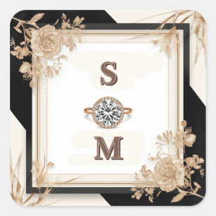 Ivory gouden trouwframe met elegante ornamenten vierkante sticker
