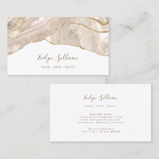 Ivory goudglitter-agaat visitekaartje (Voorkant / Achterkant)