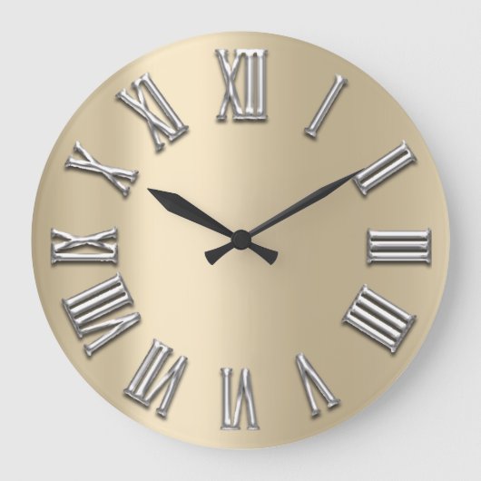 Ivory Gray Metal Gray Silver Roman Number Grote Klok (Voorkant)