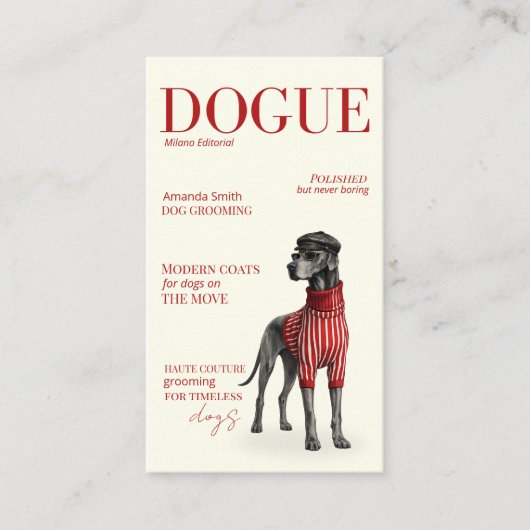 Ivory Great Dane Dogue Magazine Business Card Visitekaartje (Voorkant)