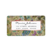 Ivory Green Blue Pink Peacock Collage Etiket (Voorkant)