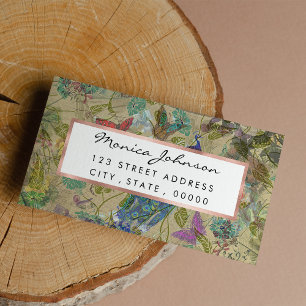 Ivory Green Blue Pink Peacock Collage Etiket