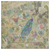 Ivory Green Blue Pink Peacock Collage Stof (Swatch)