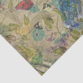  Ivory Green Blue Pink Peacock Collage Tissuepapier (Detail)