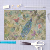  Ivory Green Blue Pink Peacock Collage Tissuepapier (Craft)