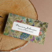 Ivory Green Blue Pink Peacock Collage Visitekaartje