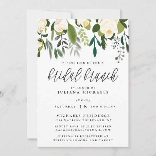 Ivory & Green Botanical Bridal Brunch Kaart (Voorkant)