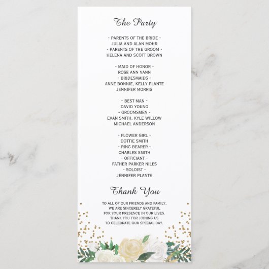 Ivory Green Floral Wedding Programme Programmakaart (Achterkant)