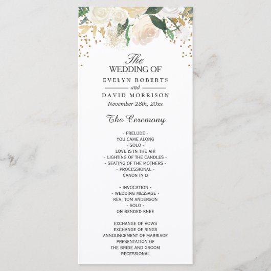 Ivory Green Floral Wedding Programme Programmakaart (Voorkant)
