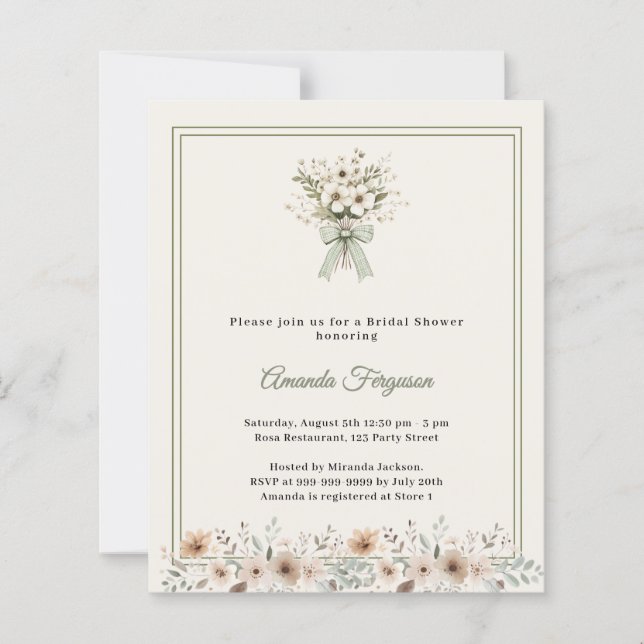 Ivory green florals Bridal Shower invitation (Voorkant)
