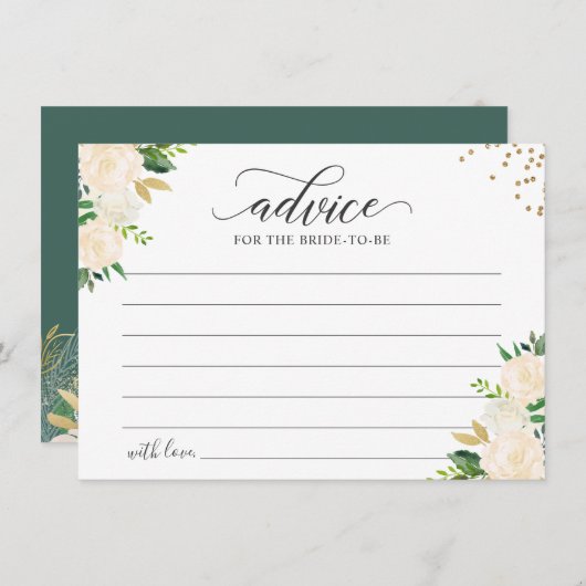 Ivory Green Gold Floral Greenery Advieskaart (Voorkant / Achterkant)