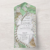 Ivory-Green-Gold parels allemaal in één bruiloft u All In One Uitnodiging (Binnen)
