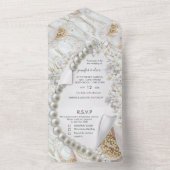 Ivory-Green-Gold parels allemaal in één bruiloft u All In One Uitnodiging (Binnen)