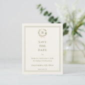 Ivory green monogram wreath birthday Save the Date (Staand voorkant)