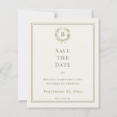 Ivory green monogram wreath birthday Save the Date (Voorkant)