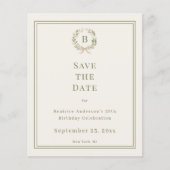 Ivory green monogram wreath birthday Save the Date Flyer (Voorkant)