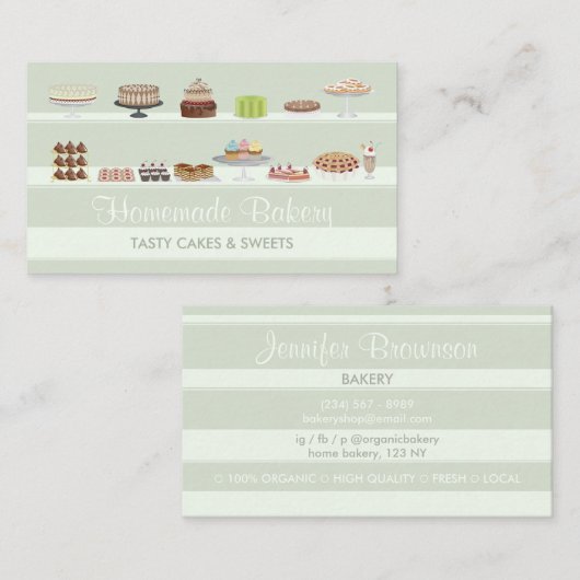 Ivory Green Tasty Bakery Cakes Sweets Snoep Shop Visitekaartje (Voorkant / Achterkant)