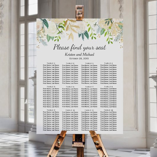 Ivory Greenery Gold Floral Wedding Seating Chart Poster