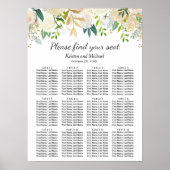 Ivory Greenery Gold Floral Wedding Seating Chart Poster (Voorkant)