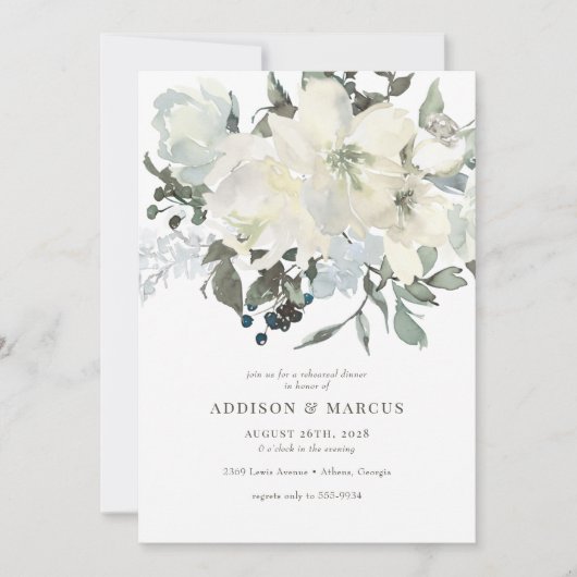 Ivory Greenery Waterverf Floral Rehearsal Dinner Kaart (Voorkant)