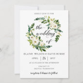 Ivory greenery white roses floral wreatbruiloft kaart (Voorkant)