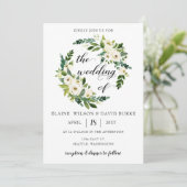 Ivory greenery white roses floral wreatbruiloft kaart (Staand voorkant)