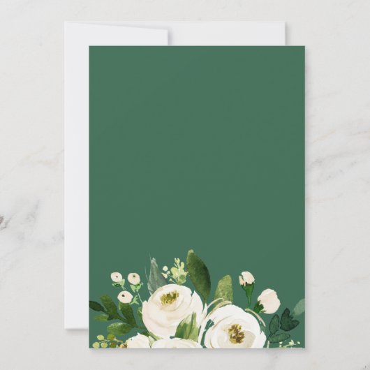 Ivory greenery white roses floral wreatbruiloft kaart (Achterkant)