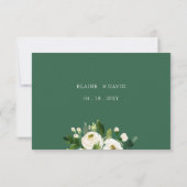 Ivory greenery white roses floral wreatbruiloft RSVP kaartje (Achterkant)