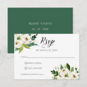 Ivory greenery white roses floral wreatbruiloft RSVP kaartje (Voorkant / Achterkant)