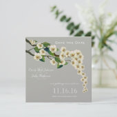 Ivory Grey Cherry Blossom Branch Save the Date Kaart (Staand voorkant)