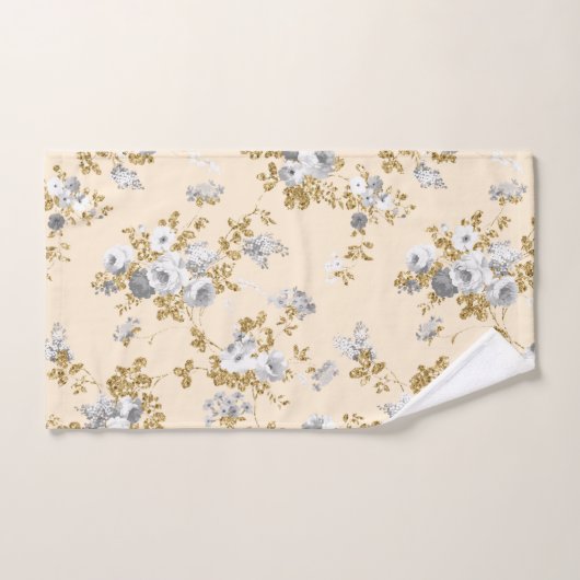 Ivory grijs wit goud glitter land boho floral bad handdoek (Handdoek)
