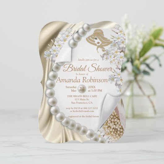 Ivory, groen, blauw, gouden zijde en parels Vrijge Kaart (Staand voorkant)