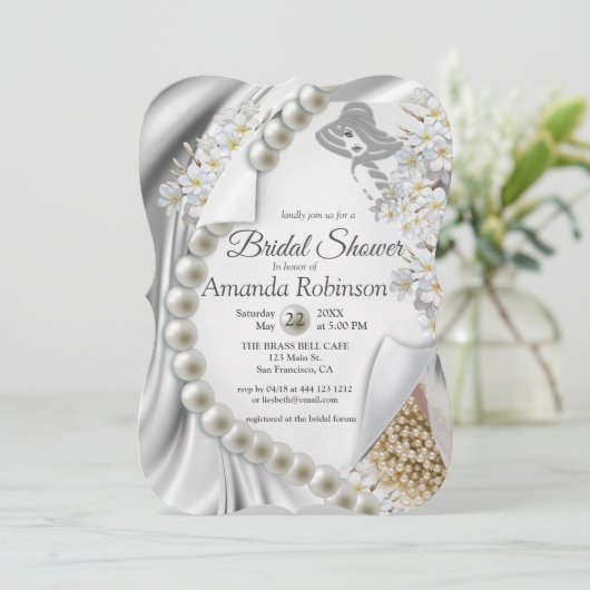 Ivory, groen, blauw, gouden zijde en parels Vrijge Kaart (Staand voorkant)