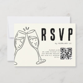 Ivory Hand Drawn Illustration Minimalist Wedding  RSVP Kaartje