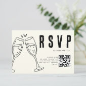 Ivory Hand Drawn Illustration Minimalist Wedding  RSVP Kaartje (Staand voorkant)