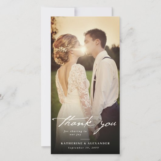Ivory  handschrift Script 3 Fotohuwelijk Bedankkaart (Voorkant)