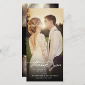 Ivory  handschrift Script 3 Fotohuwelijk Bedankkaart (Voorkant / Achterkant)