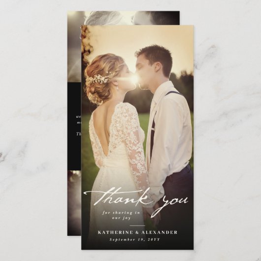 Ivory  handschrift Script 3 Fotohuwelijk Bedankkaart (Voorkant / Achterkant)