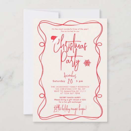 Ivory Handwritten Christmas Party Invitation Kaart (Voorkant)