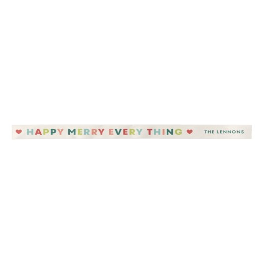 Ivory Happy Merry Everything Christmas Ribbon Satijnen Lint (Voorkant)