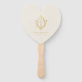 Ivory Heart Trouwprogramma Gouden Crest Monogram Handwaaier (Voorkant)