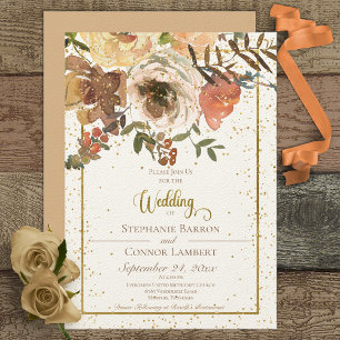 Ivory Herfst Floral Bouquet met Gold Invitation Kaart