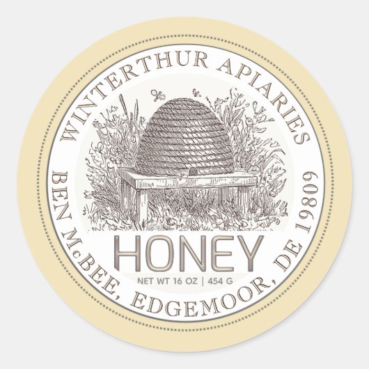 Ivory Honey Jar Label ( Skep) beige Border (Voorkant)