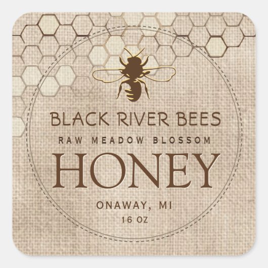 Ivory Honey Label met Honeycomb en gestyleerde bij (Voorkant)