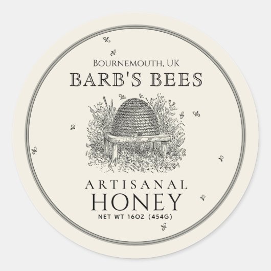 Ivory Honey Label  Skep. met bijen (Voorkant)