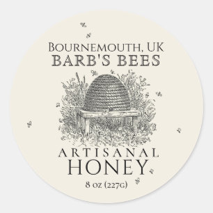 Ivory Honey Label  Skep. met Honingbijen