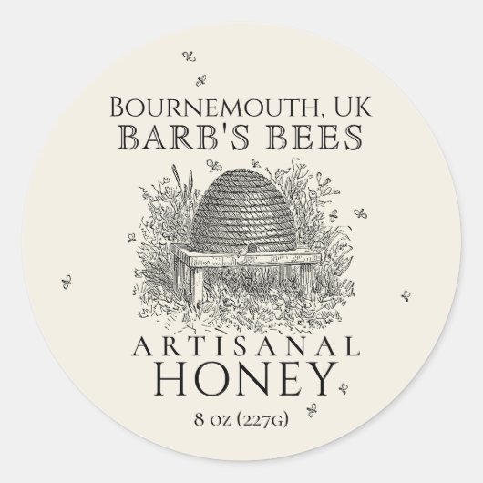 Ivory Honey Label  Skep. met Honingbijen (Voorkant)